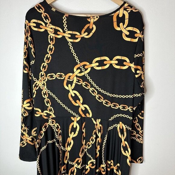NEW Ashley Stewart Womens Black Gold Long Sleeve Chain Maxi Dress w/Slit 18/20 - Picture 11 of 13